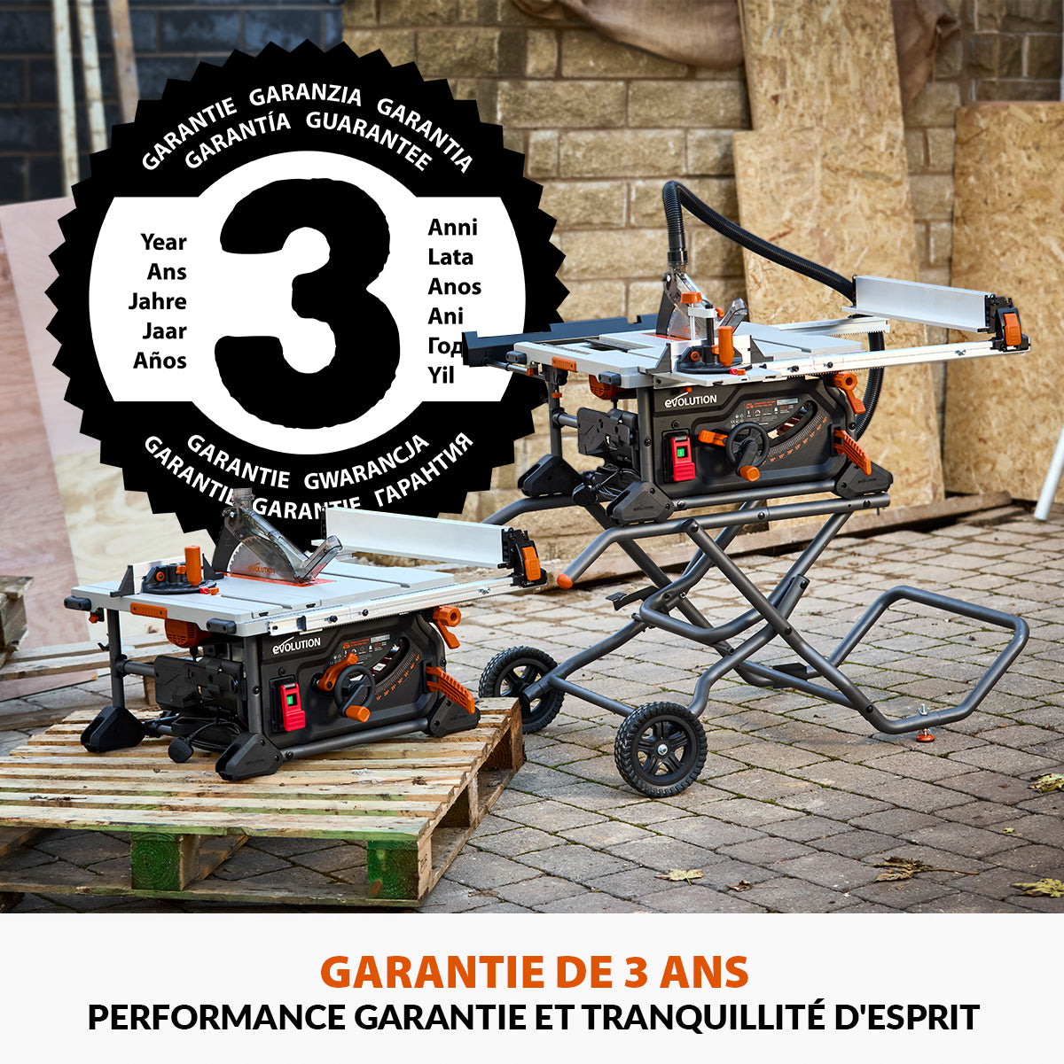 Pack Evolution : Scie sur table Evolution R255TBL 255mm 1650W avec lame multi-matériaux TCT + lame bois supplémentaire