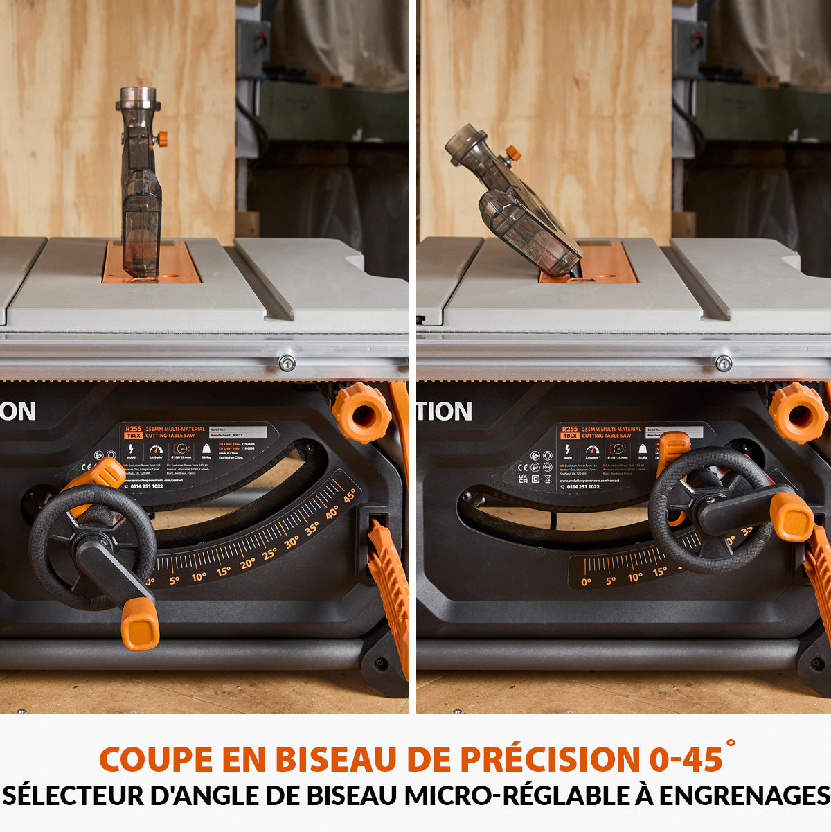 Pack Evolution : Scie sur table Evolution R255TBL 255mm 1650W avec lame multi-matériaux TCT + lame bois supplémentaire