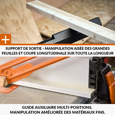 Pack Evolution : Scie sur table Evolution R255TBL+ 255mm 1800W avec lame multi-matériaux TCT + lame expert bois supplémentaire