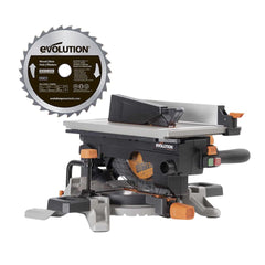 Pack Evolution Scie à onglet avec table 210mm Evolution R210MTS-G2 210mm avec lame multi-matériaux + lame bois supplémentaire TCT