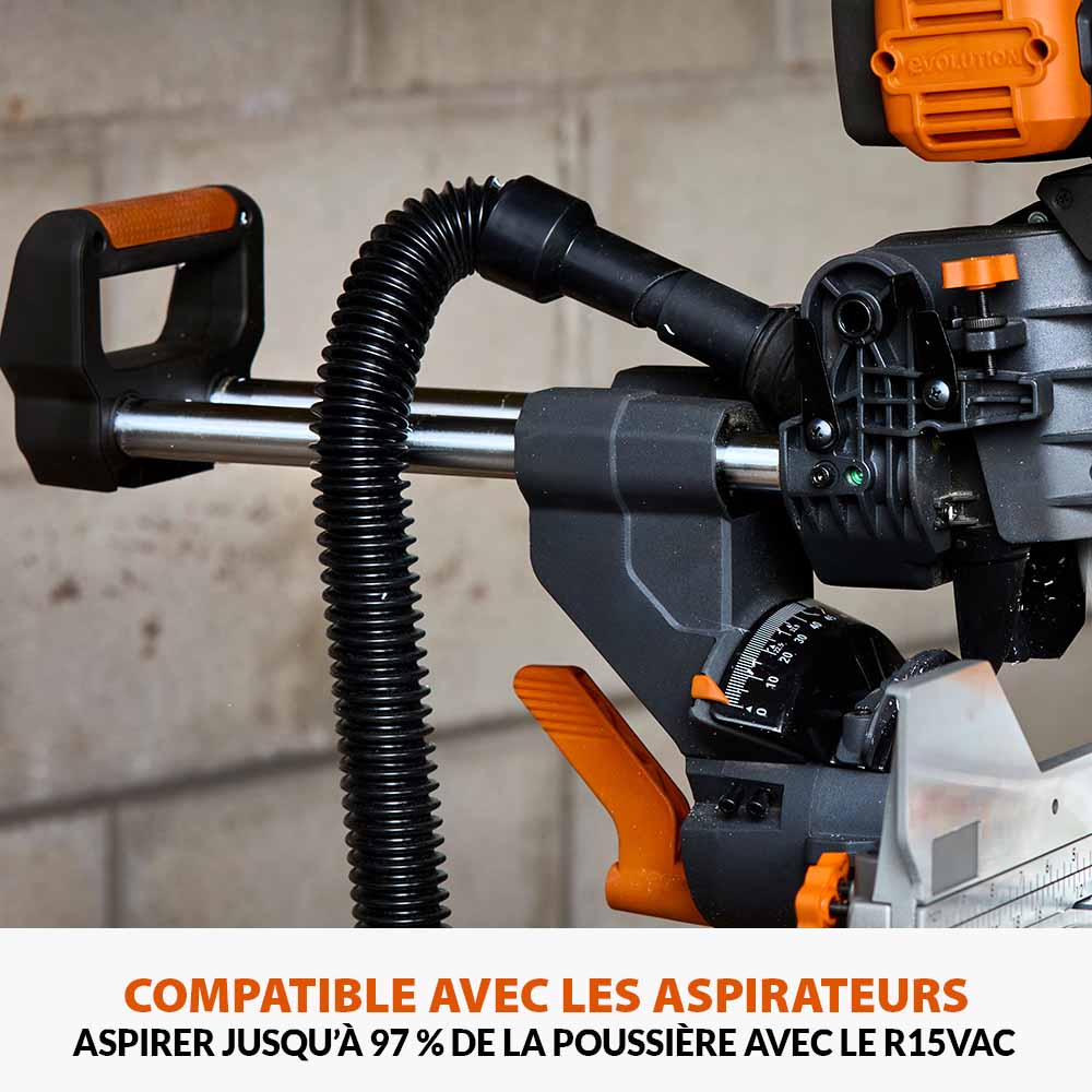 Pack Evolution : Scie à onglet de 255mm sans fil double biseau R255SMS-DB-Li avec lame multi-matériaux TCT et batteries 5Ah avec double chargeur + Support Evolution PLUS