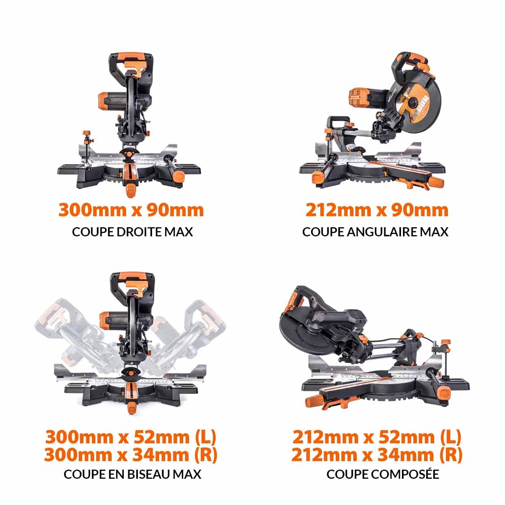 Scie à onglet de 255mm sans fil double biseau R255SMS-DB-Li avec lame multi-matériaux TCT et batteries 5Ah avec double chargeur