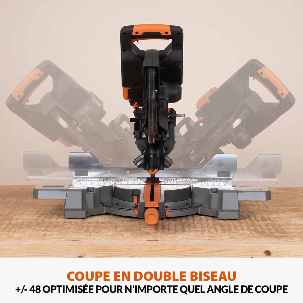 Scie à onglet de 255mm sans fil double biseau R255SMS-DB-Li avec lame multi-matériaux TCT et batteries 8Ah avec double chargeur