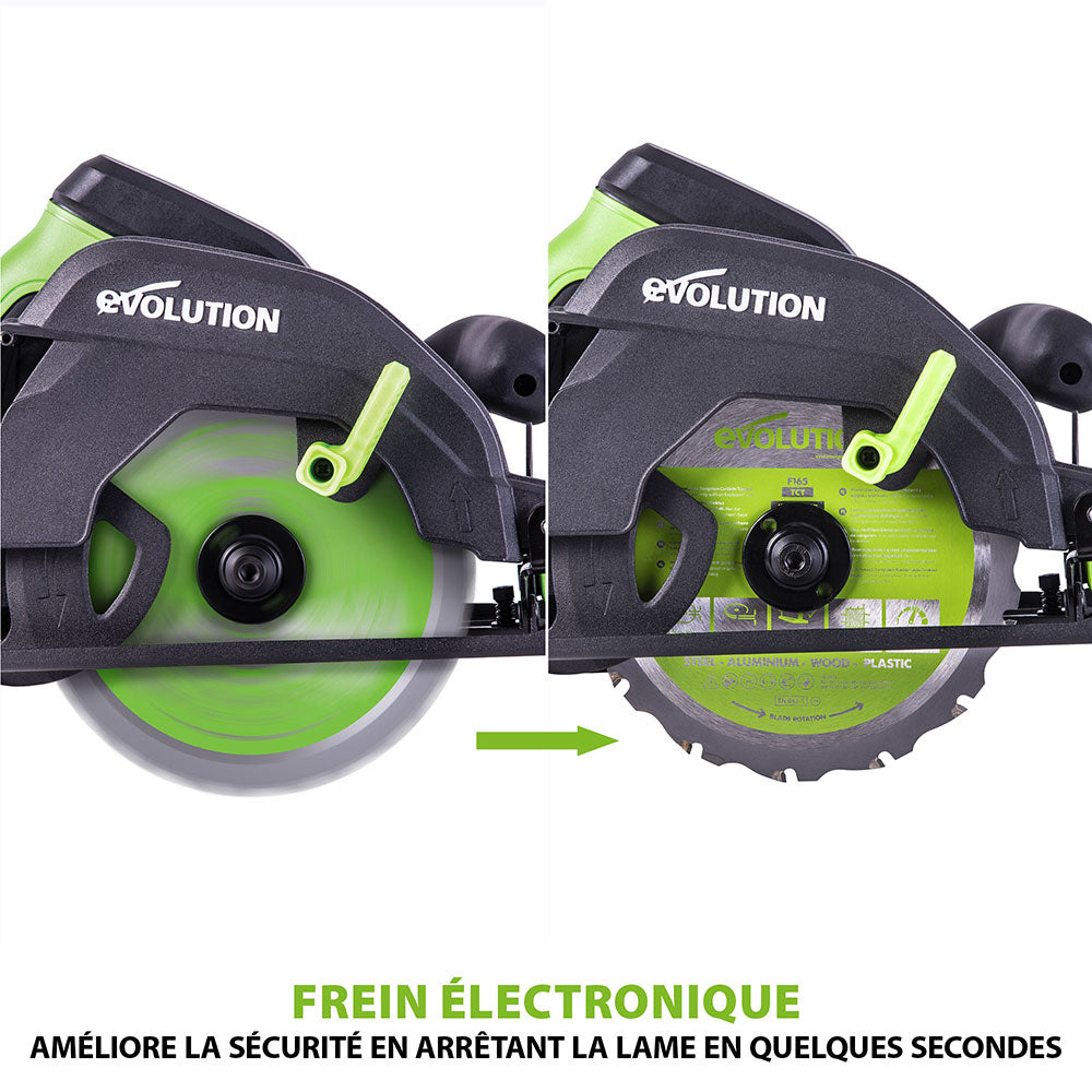 Pack Evolution : Scie circulaire 165mm Evolution F165CCSL avec lame multi-matériaux TCT + tréteaux pliables en métal