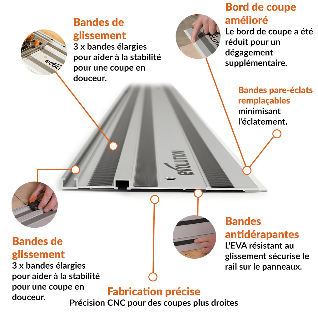 Pack Evolution : Guide de coupe universel 2,8m Evolution ST2800-G2 pour scie circulaire avec accessoires