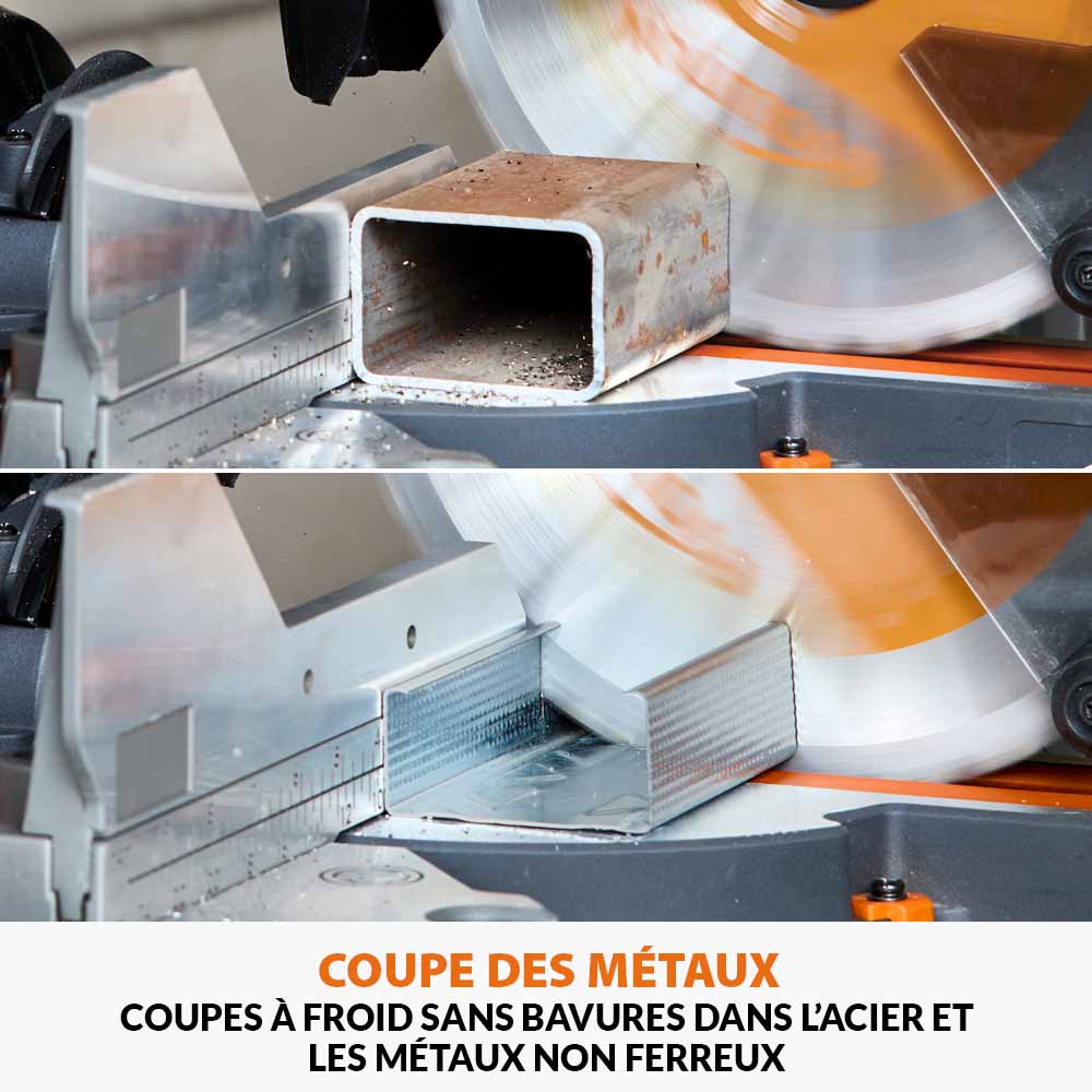 Scie à onglet de 255mm sans fil double biseau R255SMS-DB-Li avec lame multi-matériaux TCT et batteries 5Ah avec double chargeur