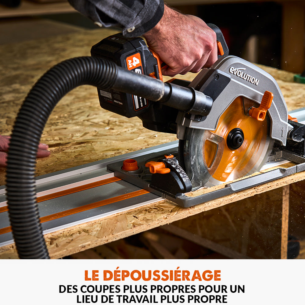 Pack Evolution : Scie circulaire sans fil 185mm Evolution R185CCSX-Li avec batterie 4Ah et chargeur + guide de coupe 2.8m ST2800-G2