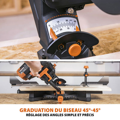 Pack Evolution : Scie à onglet électrique double biseau R255SMS-DB+ avec lame multi-matériaux TCT de 255mm + Support Evolution PLUS