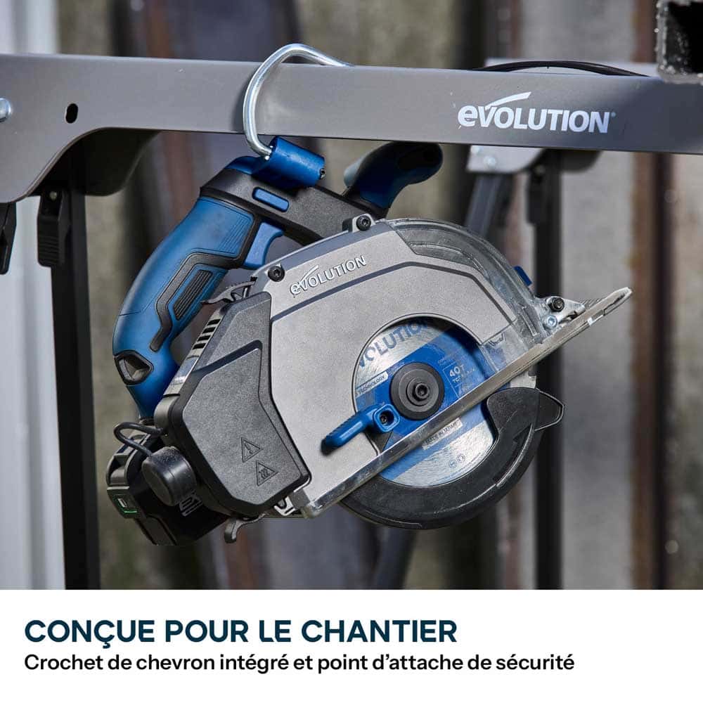 Pack Evolution : Scie circulaire sans fil 165mm Evolution S165CCS-Li à métaux avec batterie 5Ah et chargeur + guide de coupe 2.8m ST2800-G2