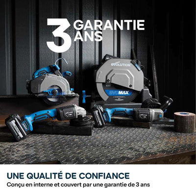 Pack Evolution : Scie circulaire sans fil 165mm Evolution S165CCS-Li à métaux avec batterie 5Ah et chargeur + guide de coupe 2.8m ST2800-G2