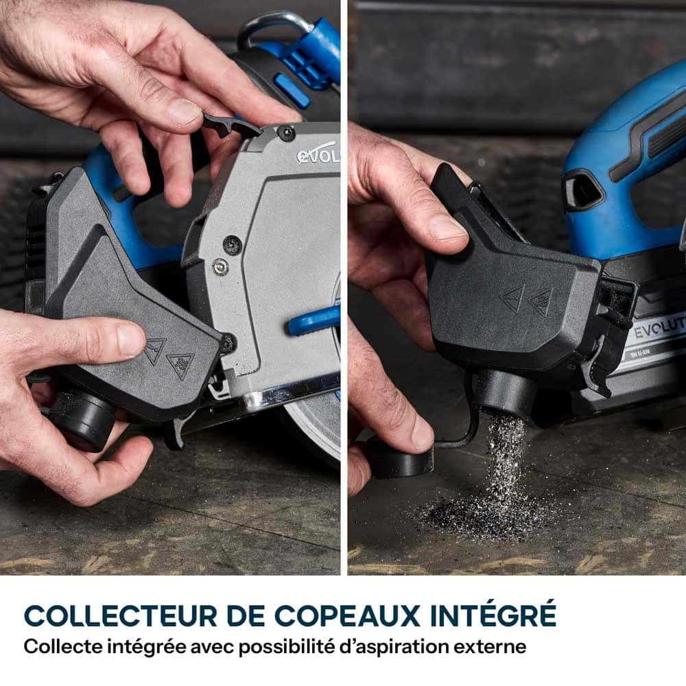 Pack Evolution : Scie circulaire sans fil 165mm Evolution S165CCS-Li à métaux avec batterie 5Ah et chargeur + guide de coupe 2.8m ST2800-G2