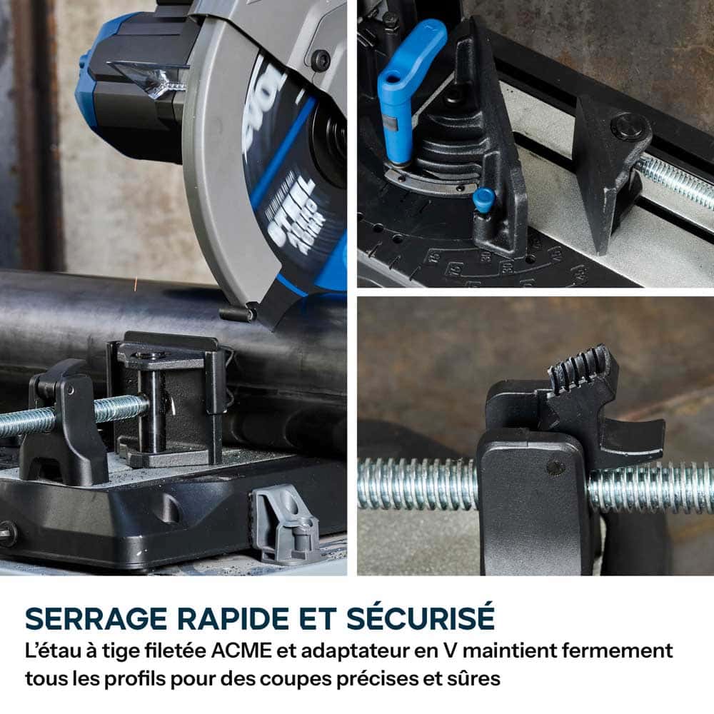 Pack Evolution : Scie à tronçonner sans fil de 355mm Evolution S355CPS-Li pour la coupe du métal avec batteries 8Ah et double chargeur + Support mobile pliable tout-terrain à vérin