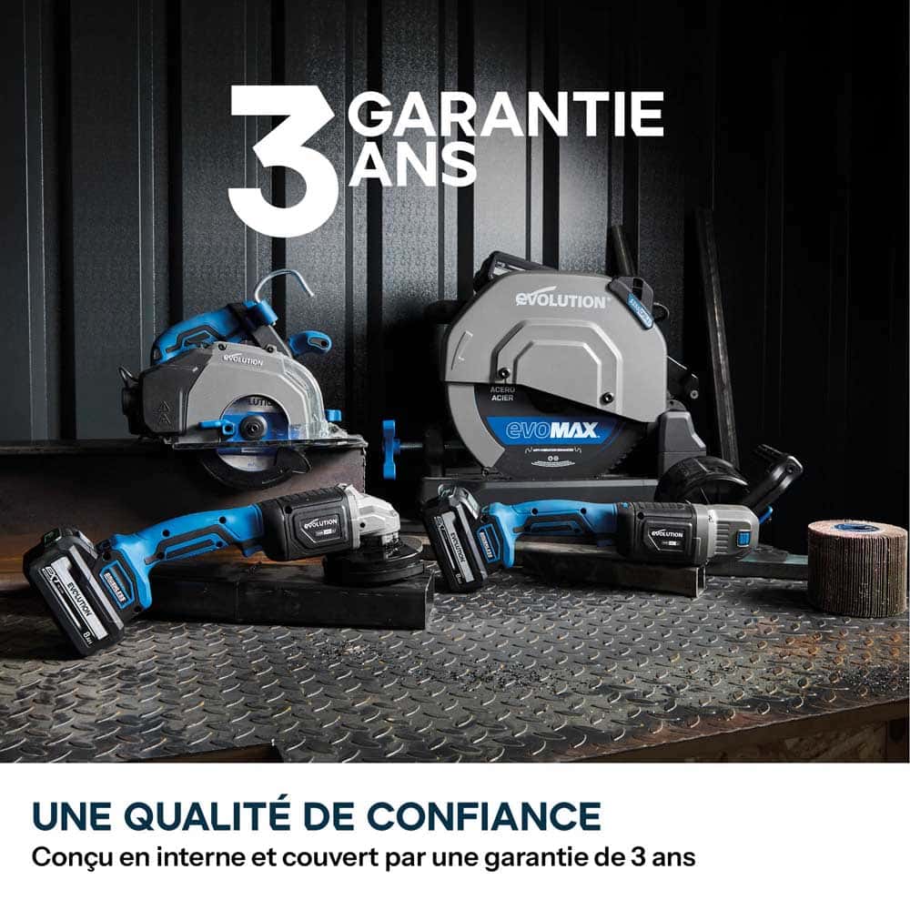Pack Evolution : Scie à tronçonner sans fil de 355mm Evolution S355CPS-Li pour la coupe du métal avec batteries 8Ah et double chargeur + Support mobile pliable tout-terrain à vérin