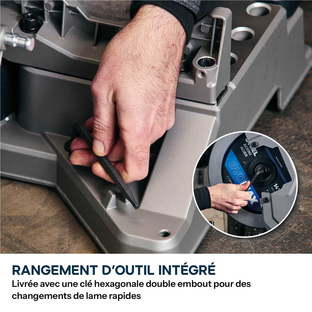 Pack Evolution : Scie à onglet pour métal 355mm Evolution S355MCS-G2 avec lame EVOMAX acier et aluminium + lame spéciale inox