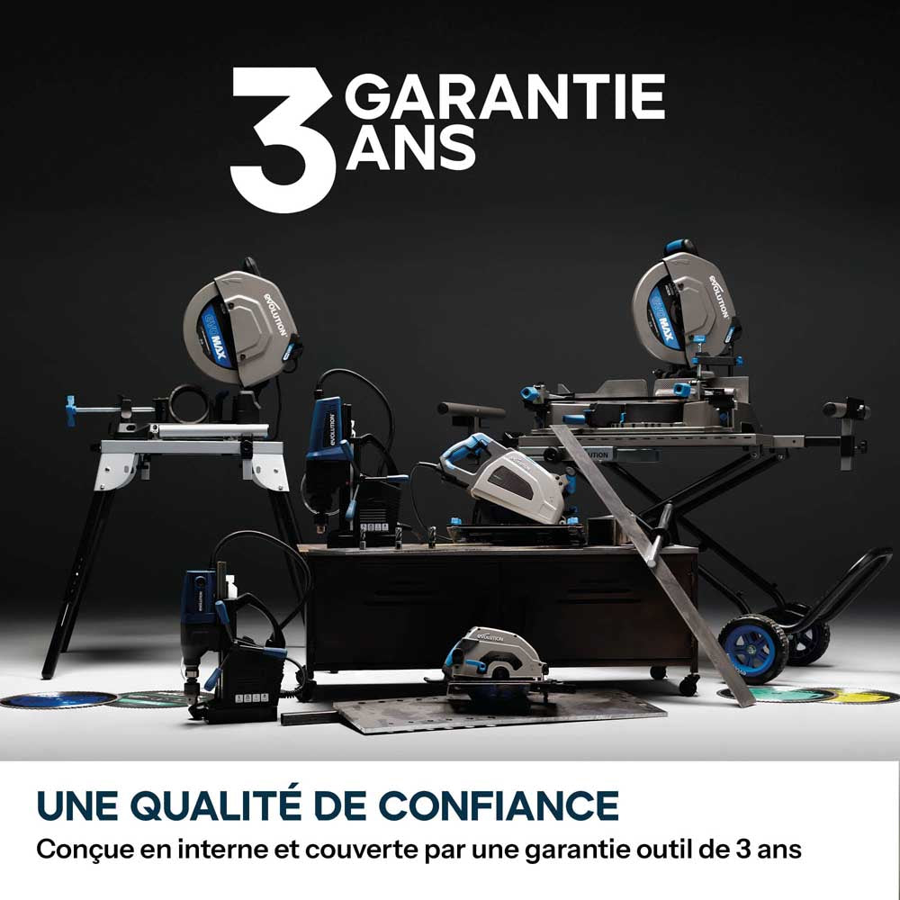 Pack Evolution : Scie à onglet pour métal 355mm Evolution S355MCS-G2 avec lame EVOMAX acier et aluminium + lame spéciale inox