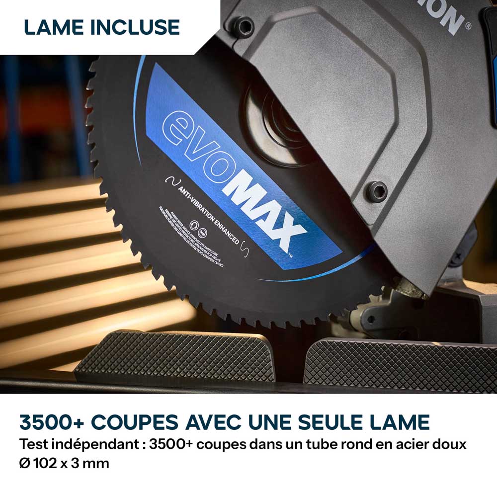 Pack Evolution : Scie à onglet pour métal 355mm Evolution S355MCS-G2 avec lame EVOMAX acier et aluminium + lame spéciale inox