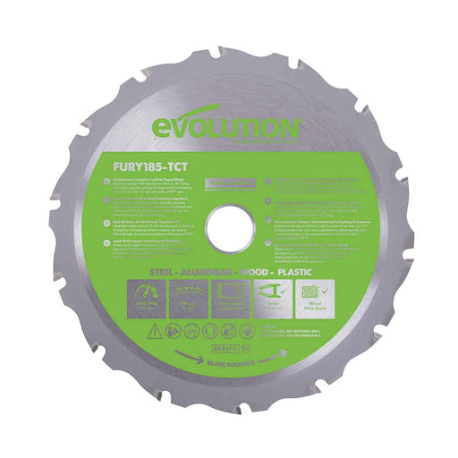 Lame multi-matériaux TCT 185mm 16 dents alésage 20mm Evolution pour Scie circulaire