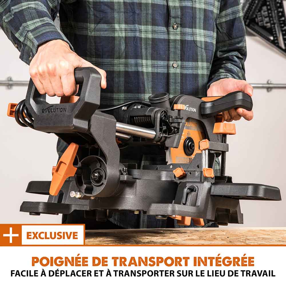 Scie à onglet électrique 185mm Evolution R185SMS+ avec lame multi-matériaux TCT