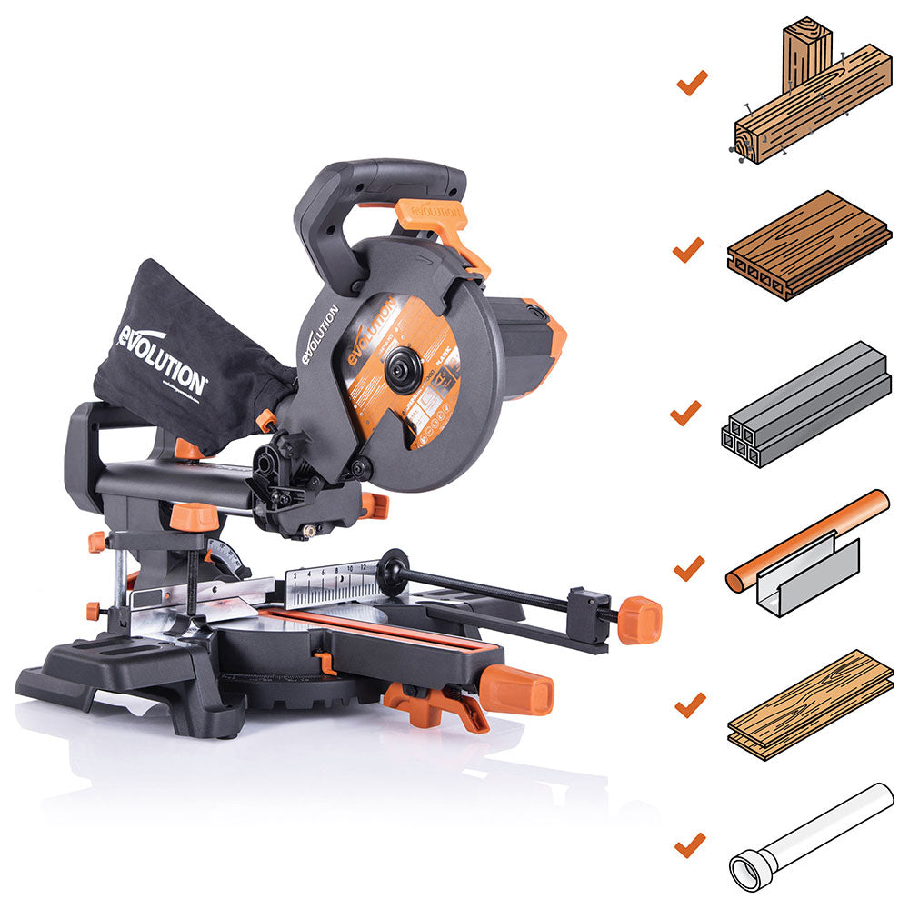 Pack Evolution : Scie à onglet électrique 210mm R210SMS+ avec lame multi-matériaux TCT + Support