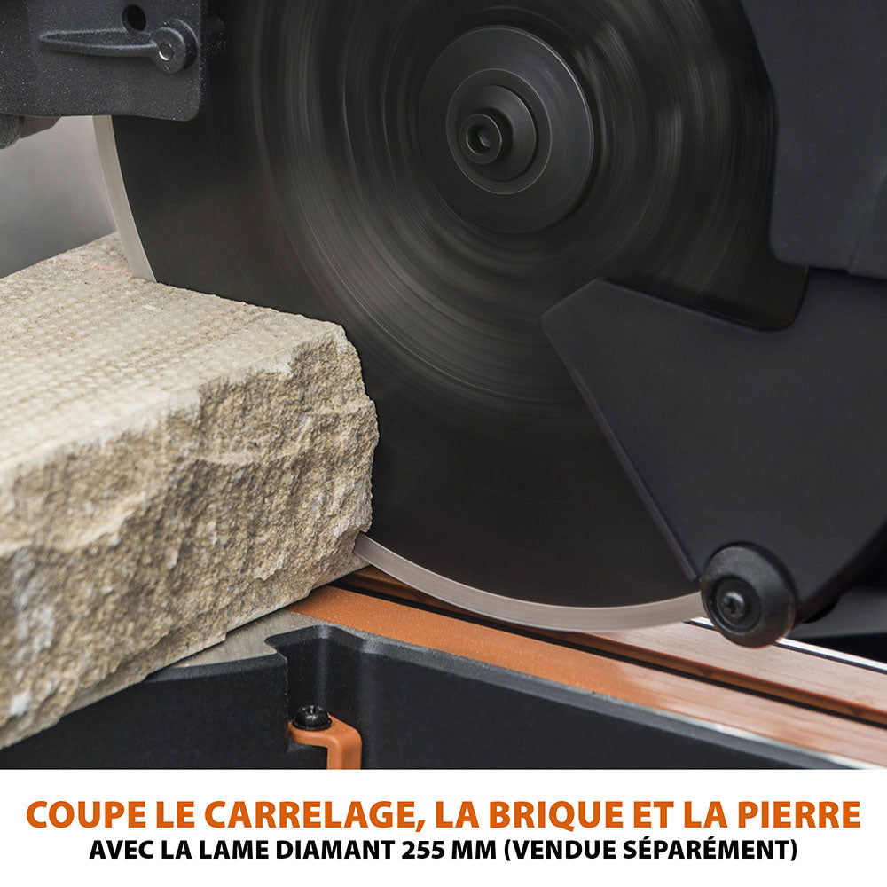 Pack Evolution : Scie à onglet électrique double biseau R255SMS-DB+ avec lame multi-matériaux TCT de 255mm + Support