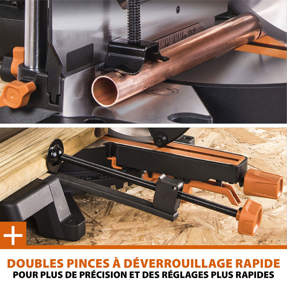 Pack Evolution : Scie à onglet électrique double biseau R255SMS-DB+ avec lame multi-matériaux TCT de 255mm + Support