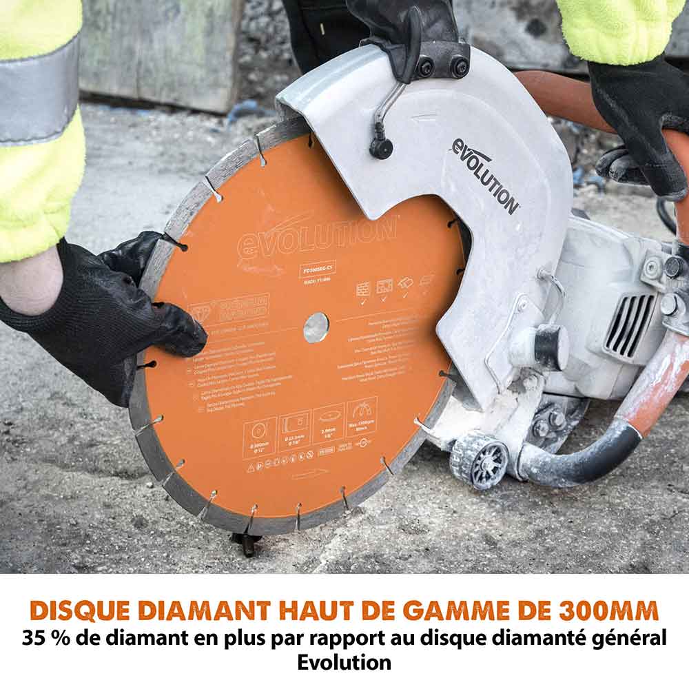 Scie à béton électrique 300mm Evolution R300DCT PLUS avec système anti-poussière et lame diamant premium