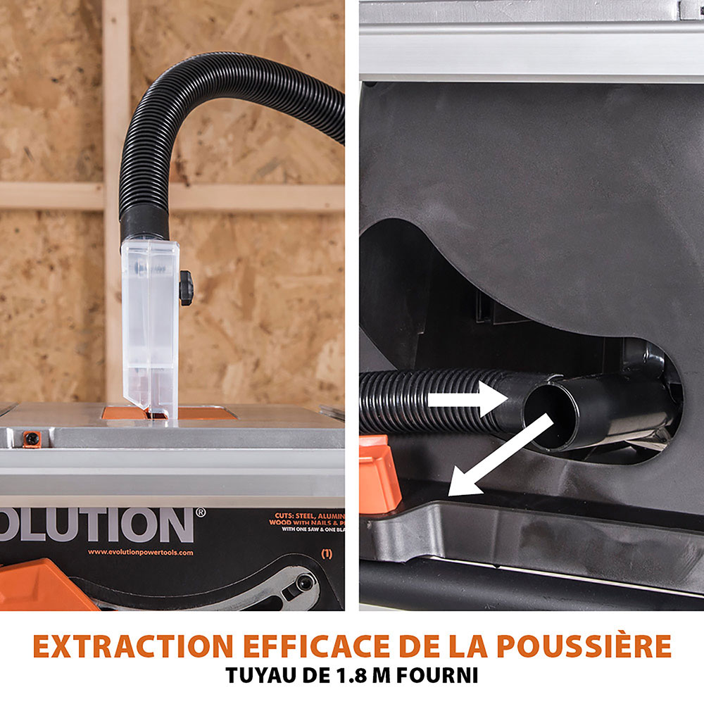 Scie sur table 255mm Evolution RAGE5-S avec Lame multi-matériaux TCT