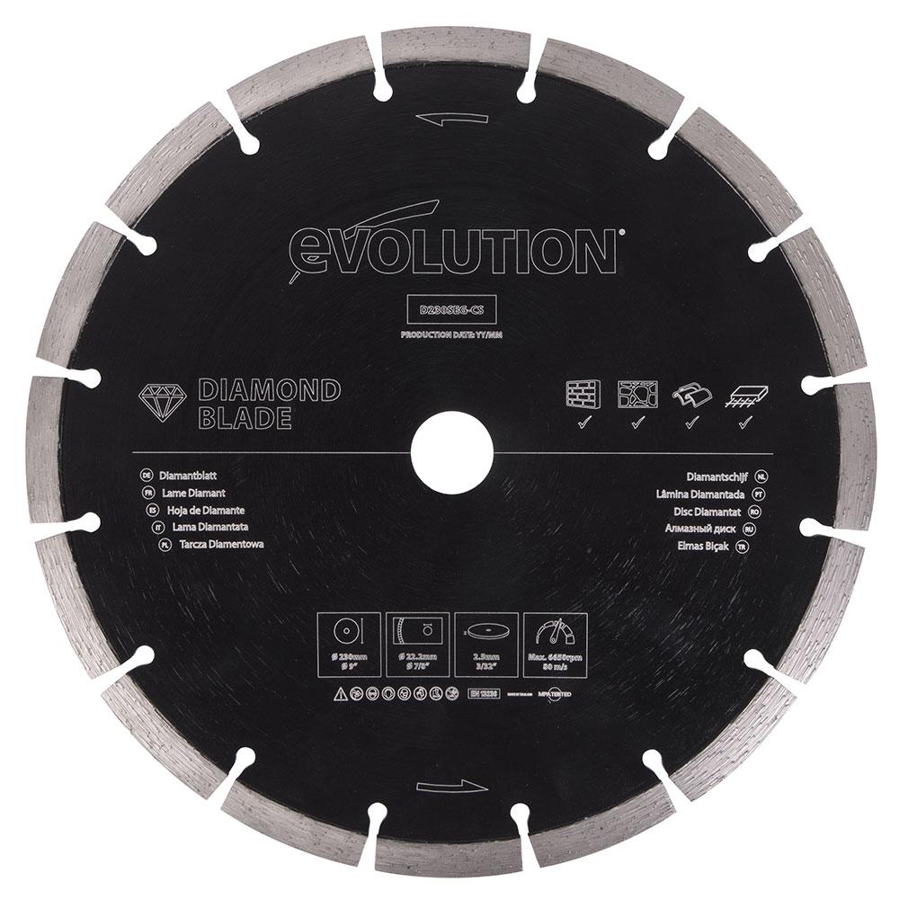 Disque diamant segmenté 230mm alésage 22,2mm Evolution pour scie à béton