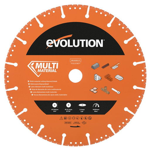 Lame diamant Evolution 230 mm bord segmenté, alésage 22,2 mm, multi-usages, pour la coupe du métal