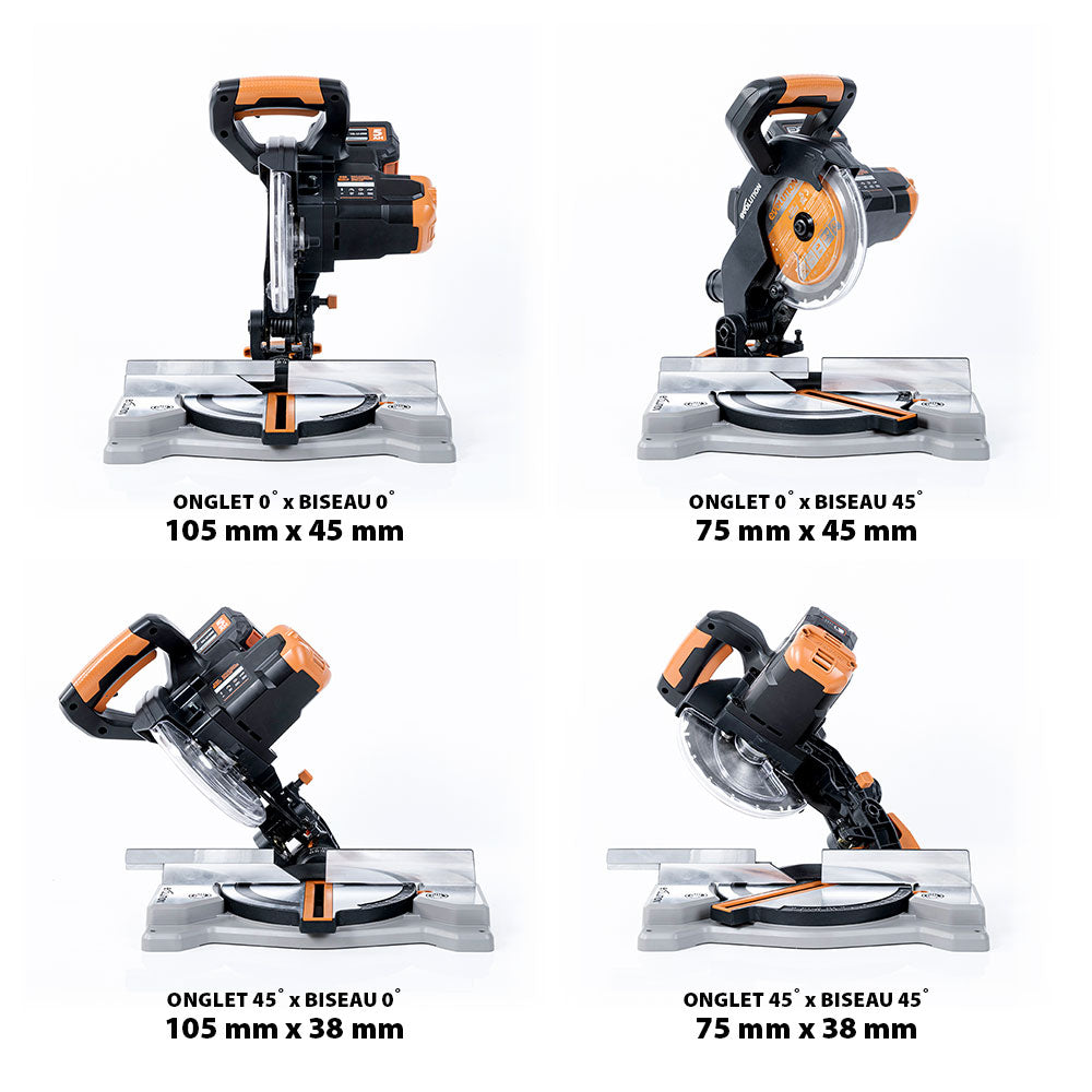 Scie à onglet mixte sans fil 185mm Evolution R185CMS-Li avec Lame multi-matériaux TCT sans batterie ni chargeur